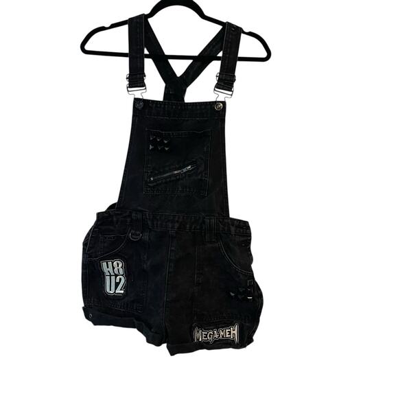 Killstar Denim Shorts Shortalls Overalls Bib Gothic Cutoff Punk Jeans Womens - Picture 1 of 6